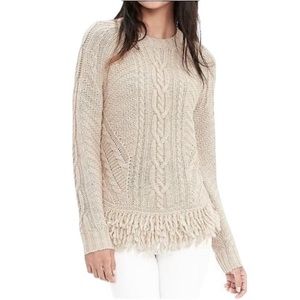 Banana Republic Ivory Beige Tan Wool Blend Fringe Sweater